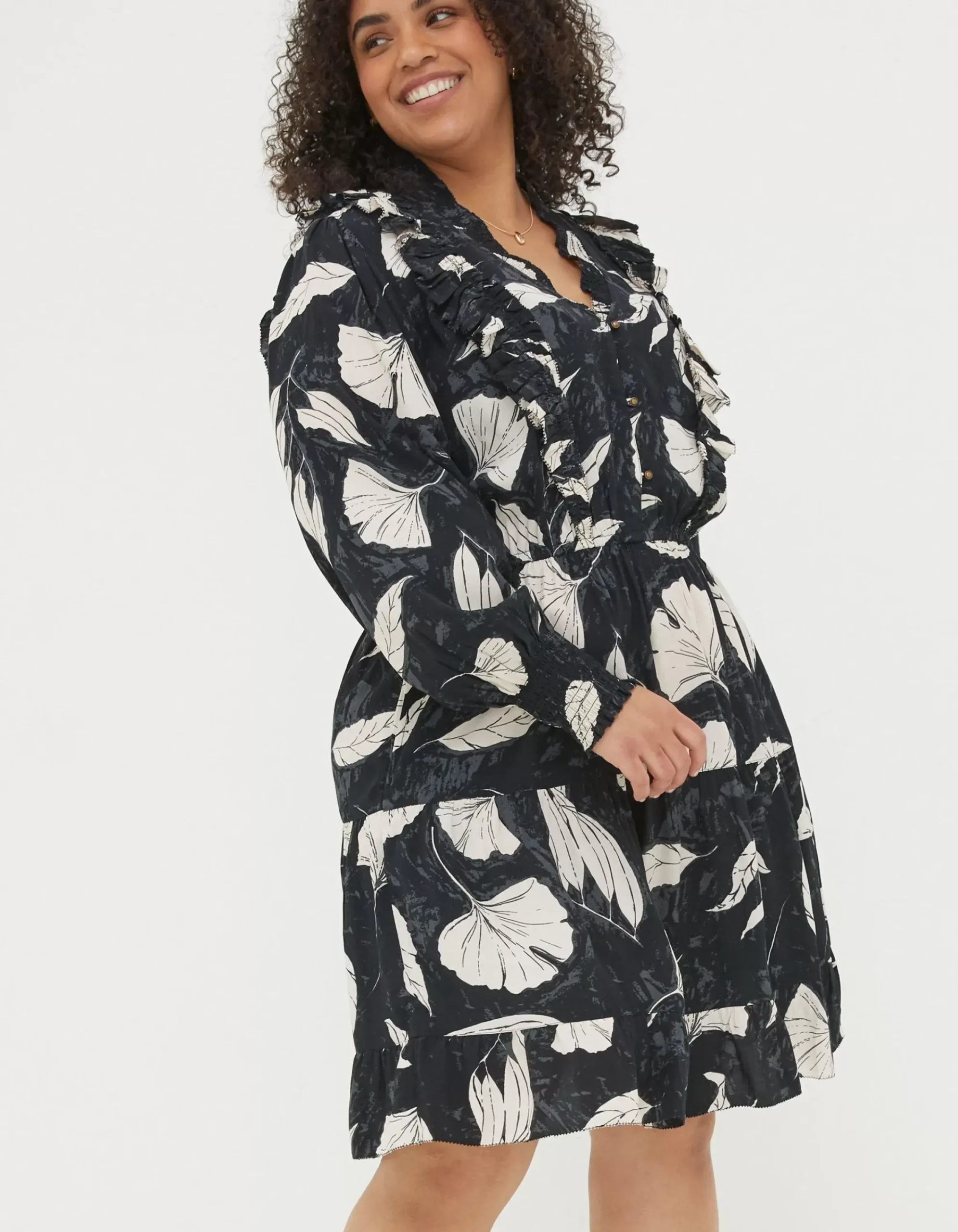 FatFace Darcey Twilight Leaves Dress Black Clearance