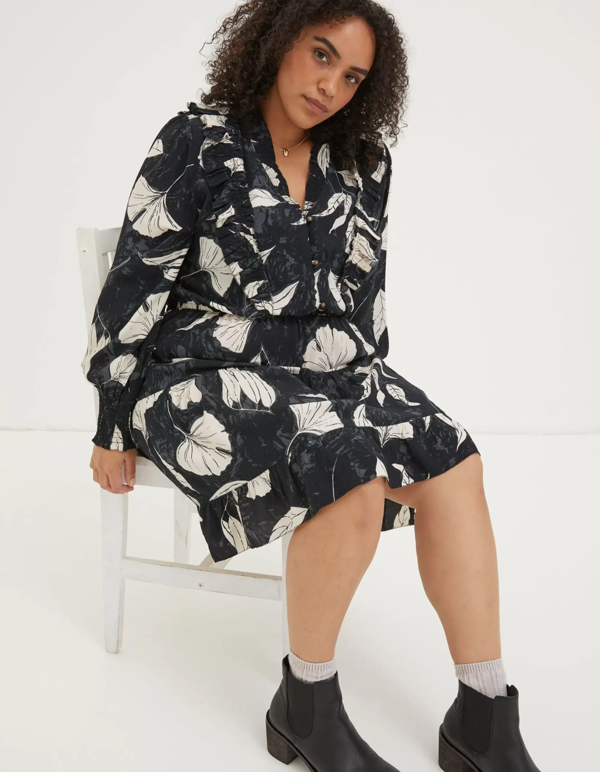 FatFace Darcey Twilight Leaves Dress Black Clearance