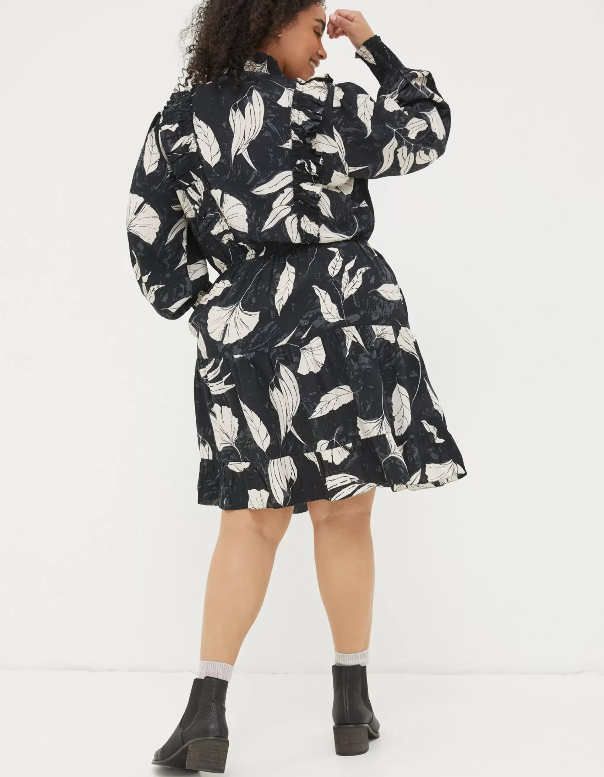 FatFace Darcey Twilight Leaves Dress Black Clearance