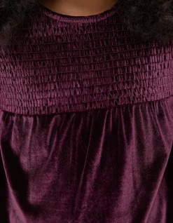 FatFace Darcey Velvet Smocked Top Plum Hot