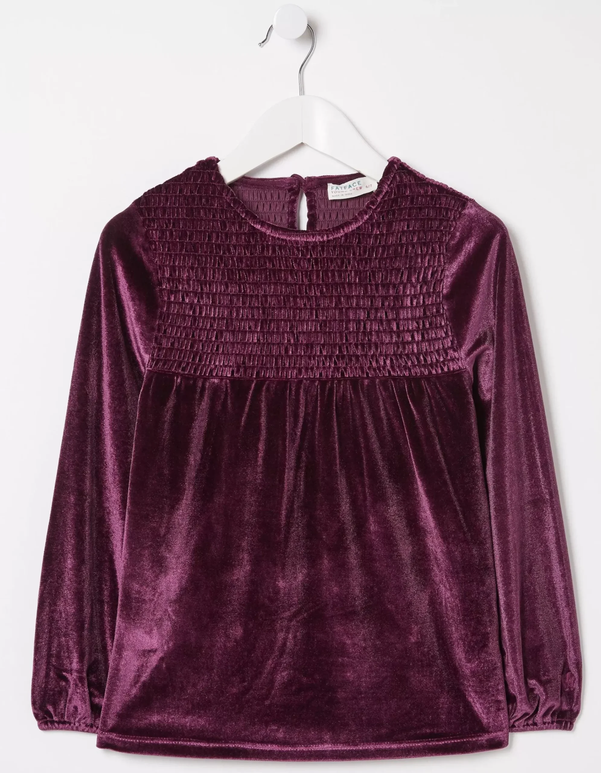 FatFace Darcey Velvet Smocked Top Plum Hot