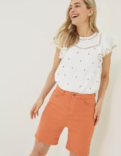 FatFace Darley Denim Shorts Dark Orange Online