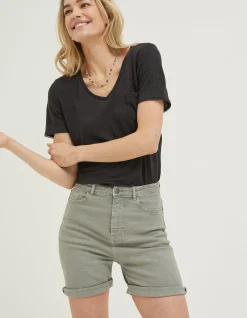 FatFace Darley Denim Shorts Khaki Green Outlet