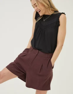 FatFace Deal A Line Linen Blend Short Dark Brown