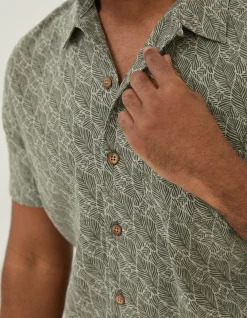 FatFace Dempsey Leaf Print Shirt Khaki Green Discount