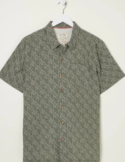 FatFace Dempsey Leaf Print Shirt Khaki Green Discount