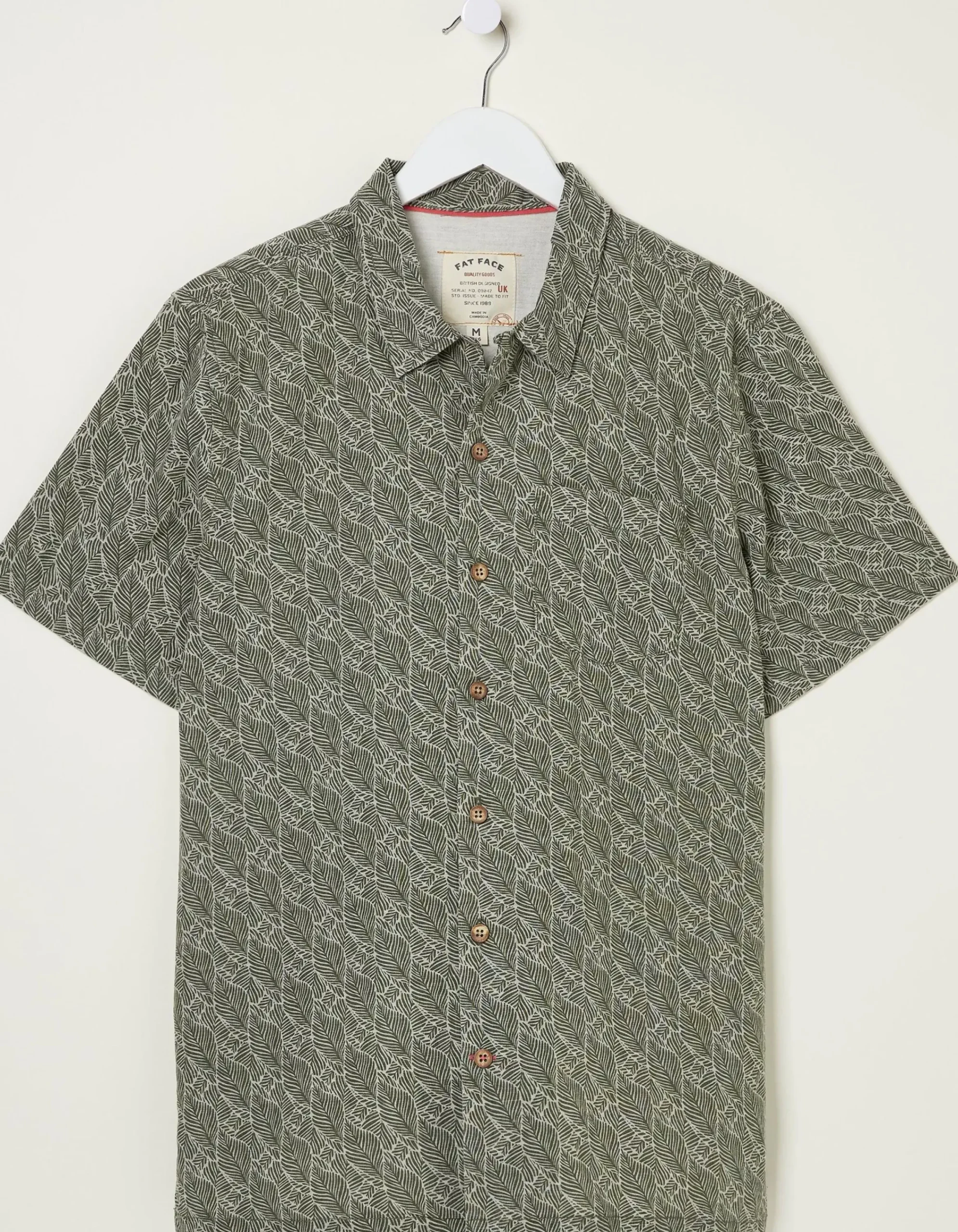 FatFace Dempsey Leaf Print Shirt Khaki Green Discount
