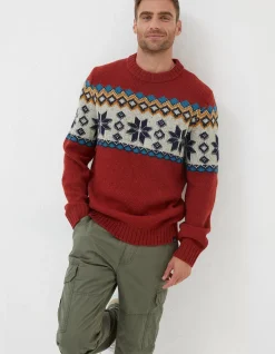 FatFace Denbigh Fairisle Crew Jumper Red Discount