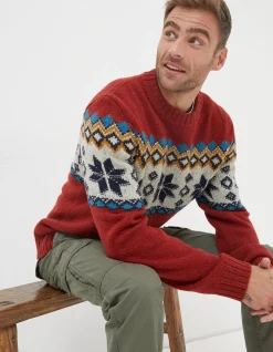 FatFace Denbigh Fairisle Crew Jumper Red Discount
