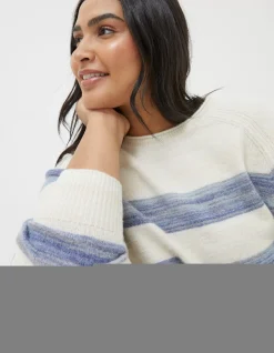 FatFace Denim Ombre Stripe Jumper Blue Outlet