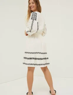 FatFace Devin Embroidered Dress Ivory New