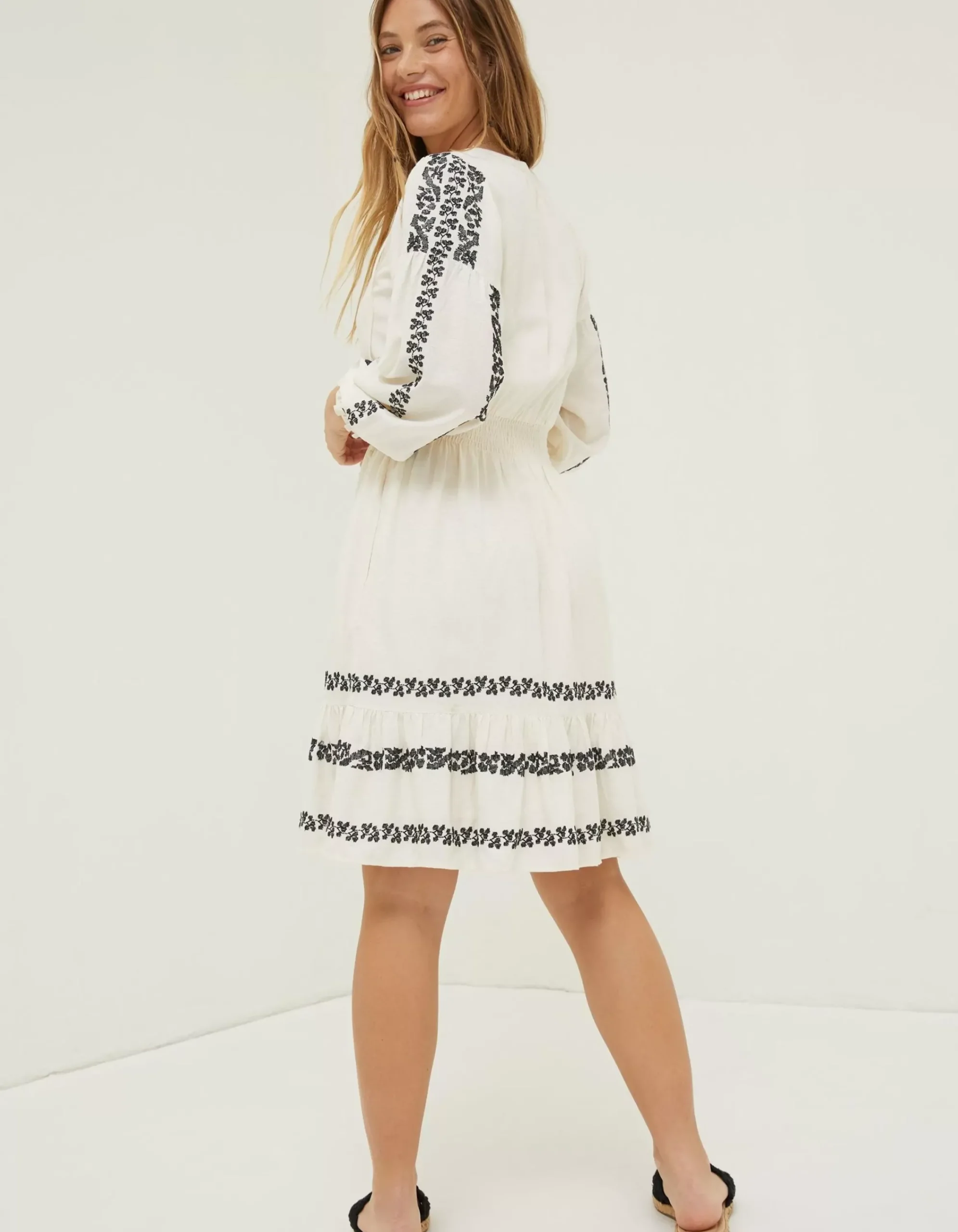 FatFace Devin Embroidered Dress Ivory New