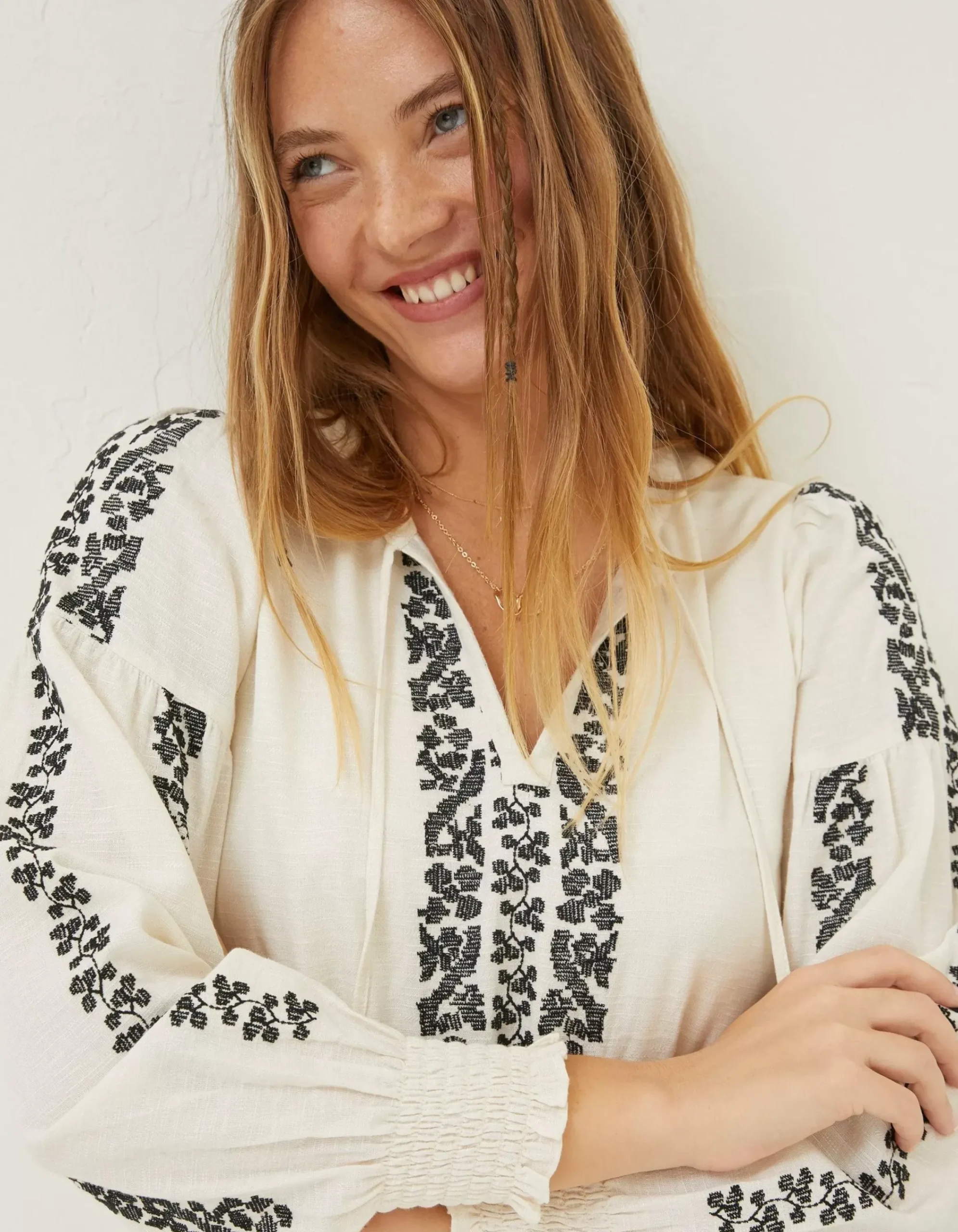 FatFace Devin Embroidered Dress Ivory New