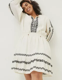 FatFace Devin Embroidered Dress Ivory New