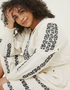 FatFace Devin Embroidered Dress Ivory New
