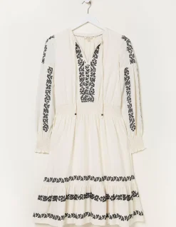 FatFace Devin Embroidered Dress Ivory New