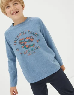 FatFace Dinosaur Graphic T-Shirt Blue Marl Clearance