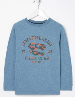 FatFace Dinosaur Graphic T-Shirt Blue Marl Clearance