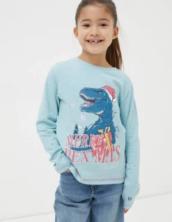 FatFace Dinosaur Graphic T-Shirt Ice Blue New