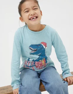FatFace Dinosaur Graphic T-Shirt Ice Blue New
