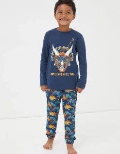 FatFace Dinosaur Jersey Pyjama Set Navy