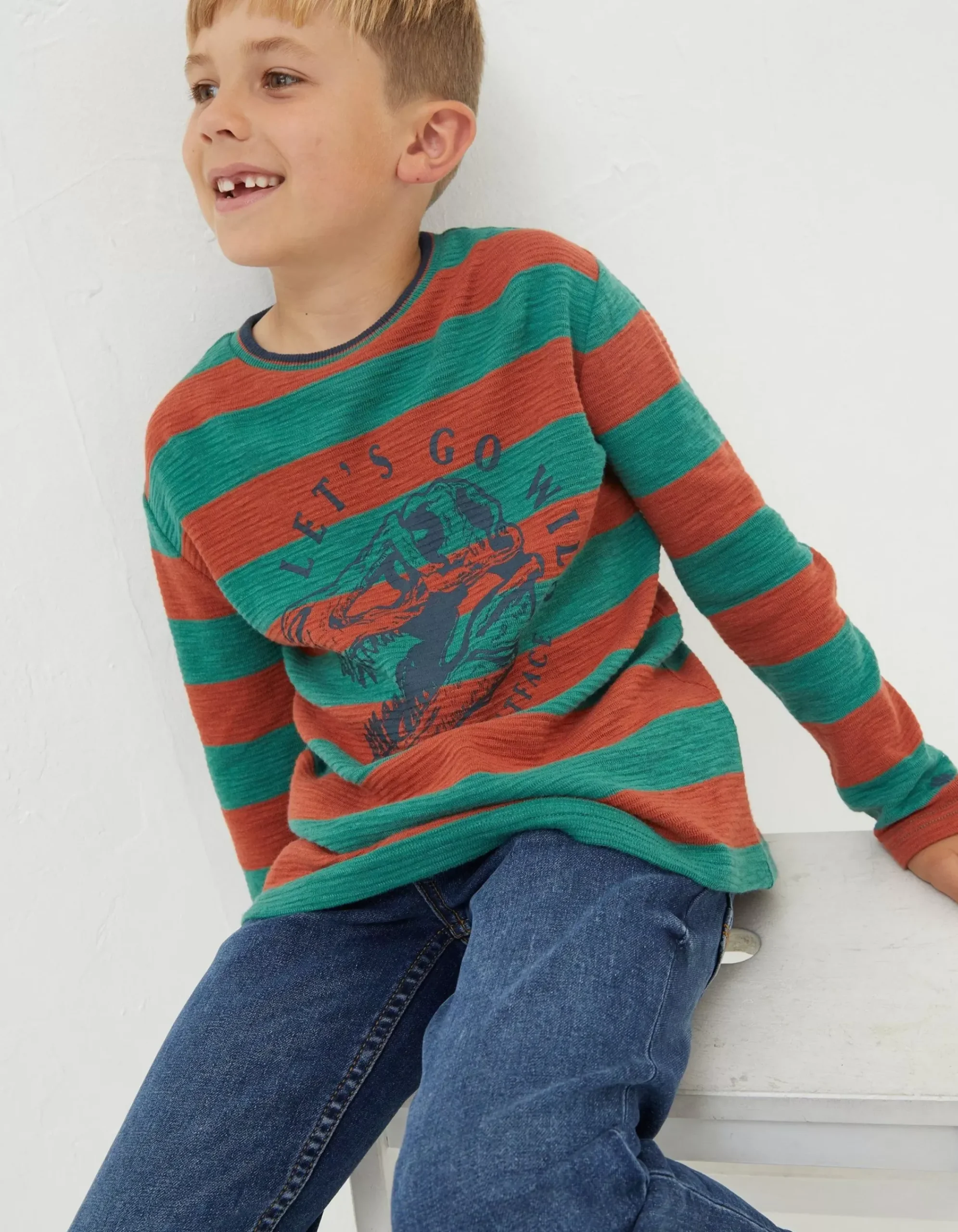 FatFace Dinosaur Long Sleeve T-Shirt Orange Hot