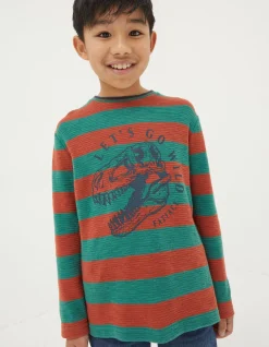 FatFace Dinosaur Long Sleeve T-Shirt Orange Hot
