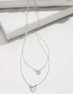 FatFace Double Heart Necklace Silver Sale
