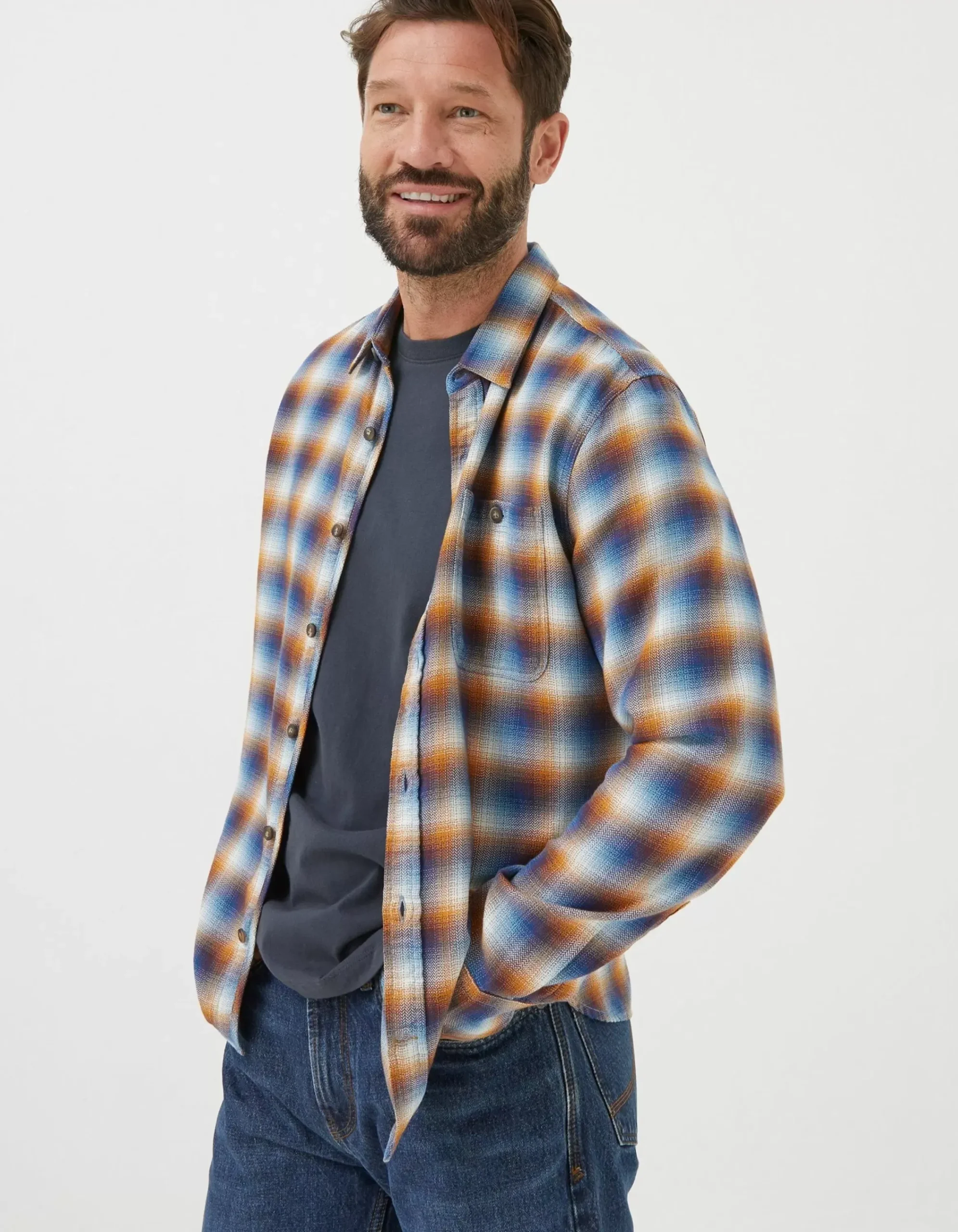 FatFace Downe Ombre Check Blue Discount