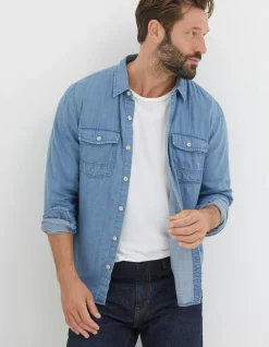FatFace Drayton Indigo Shirt Light Denim Blue Sale