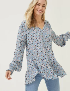 FatFace Dylan Tonal Longline Blouse Blue Discount