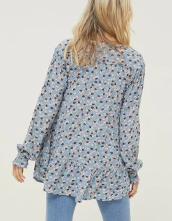 FatFace Dylan Tonal Longline Blouse Blue Discount