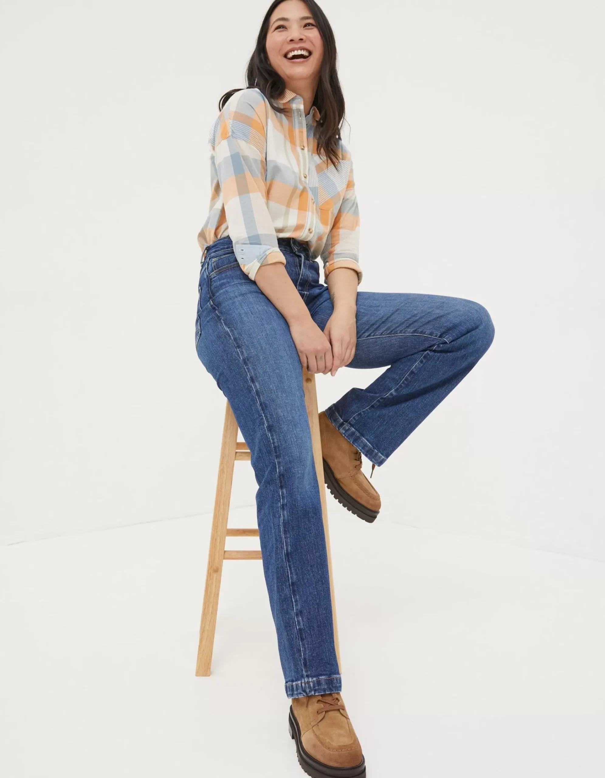 FatFace Elise Wide Leg Jeans Vintage Blue Discount