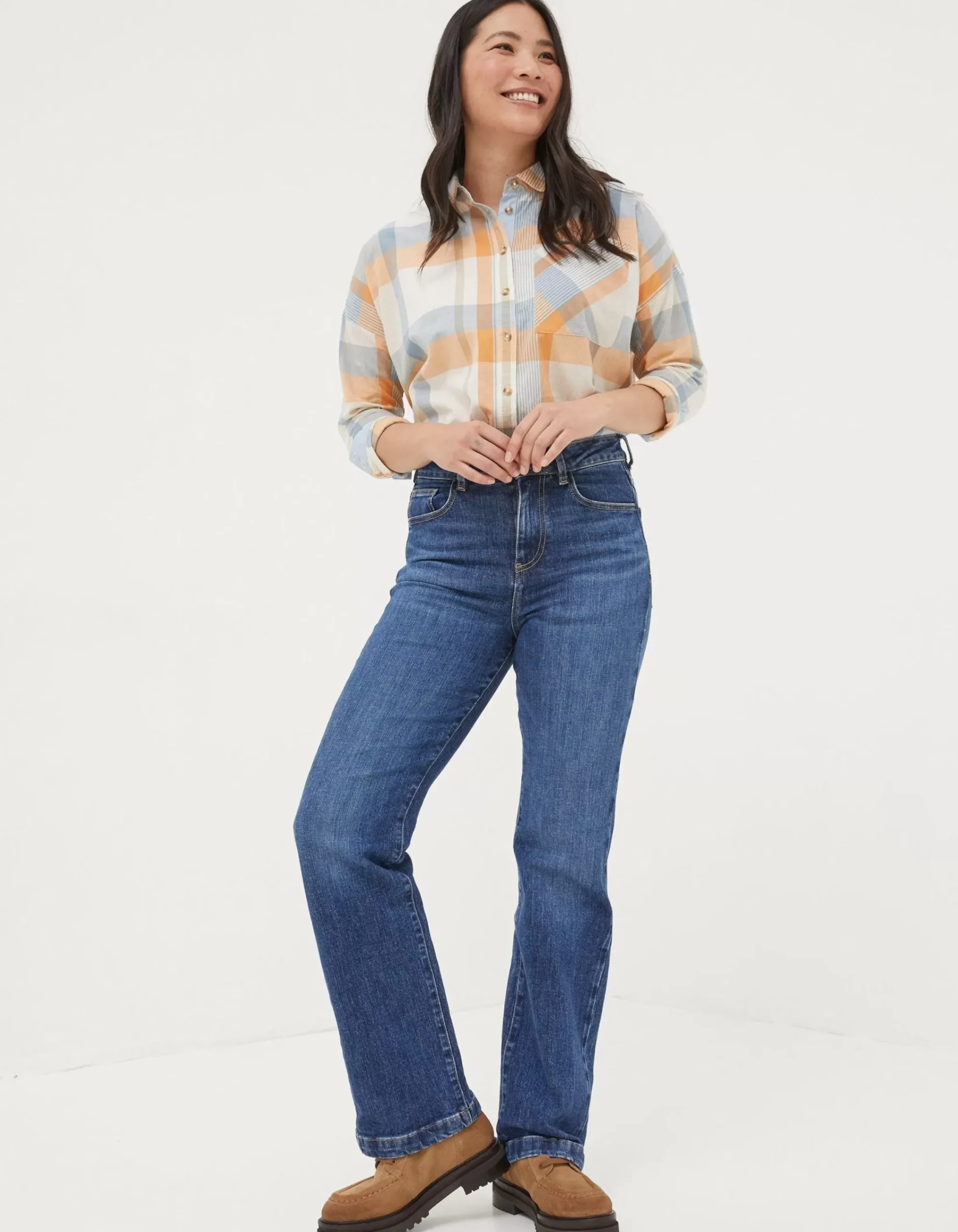 FatFace Elise Wide Leg Jeans Vintage Blue Discount