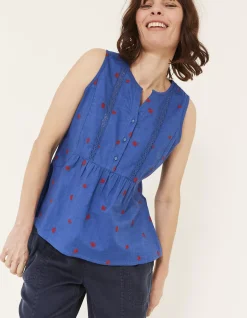 FatFace Ella Embroidered Daisy Cami Cornflower Discount
