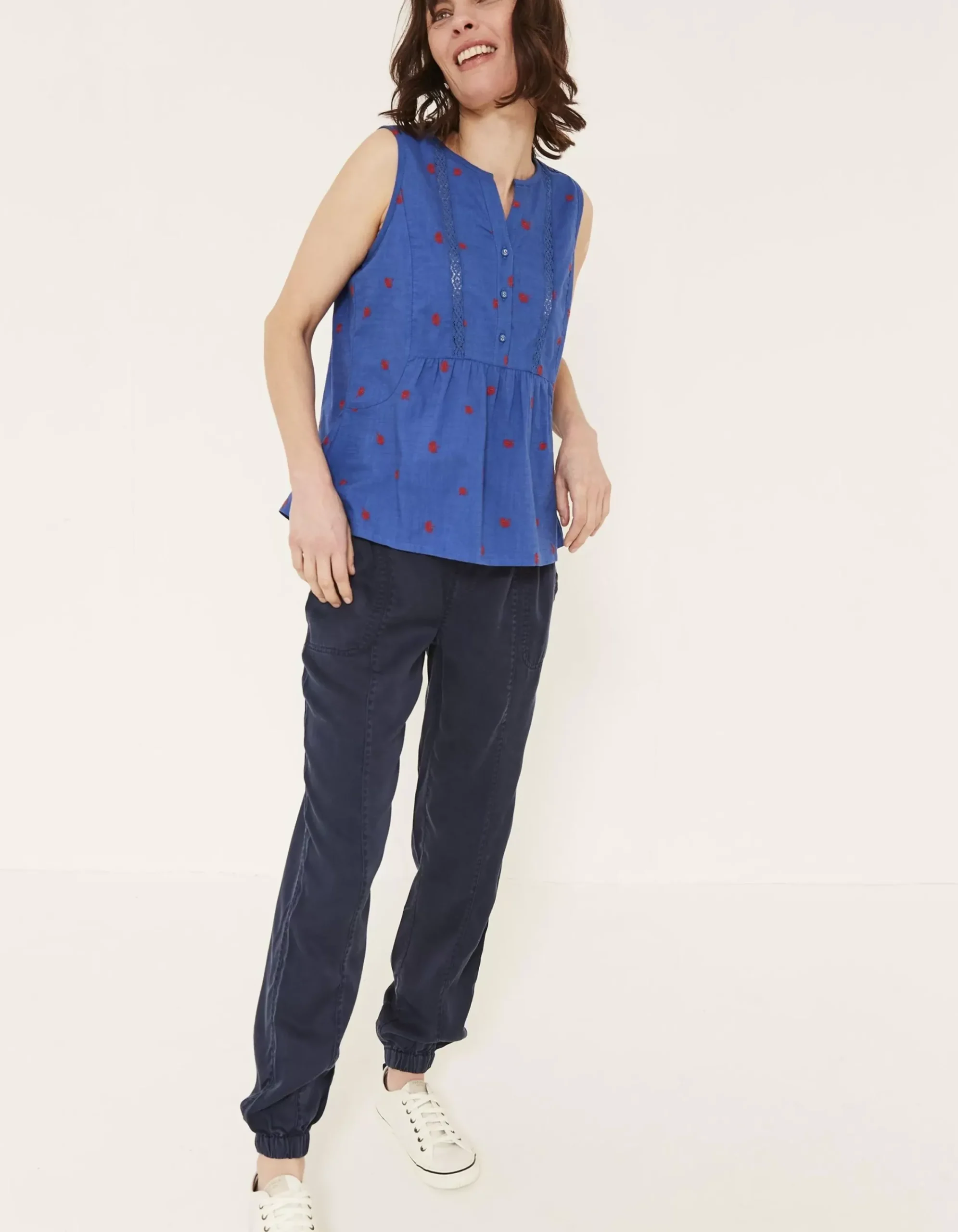 FatFace Ella Embroidered Daisy Cami Cornflower Discount