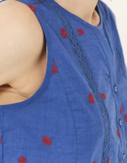 FatFace Ella Embroidered Daisy Cami Cornflower Discount