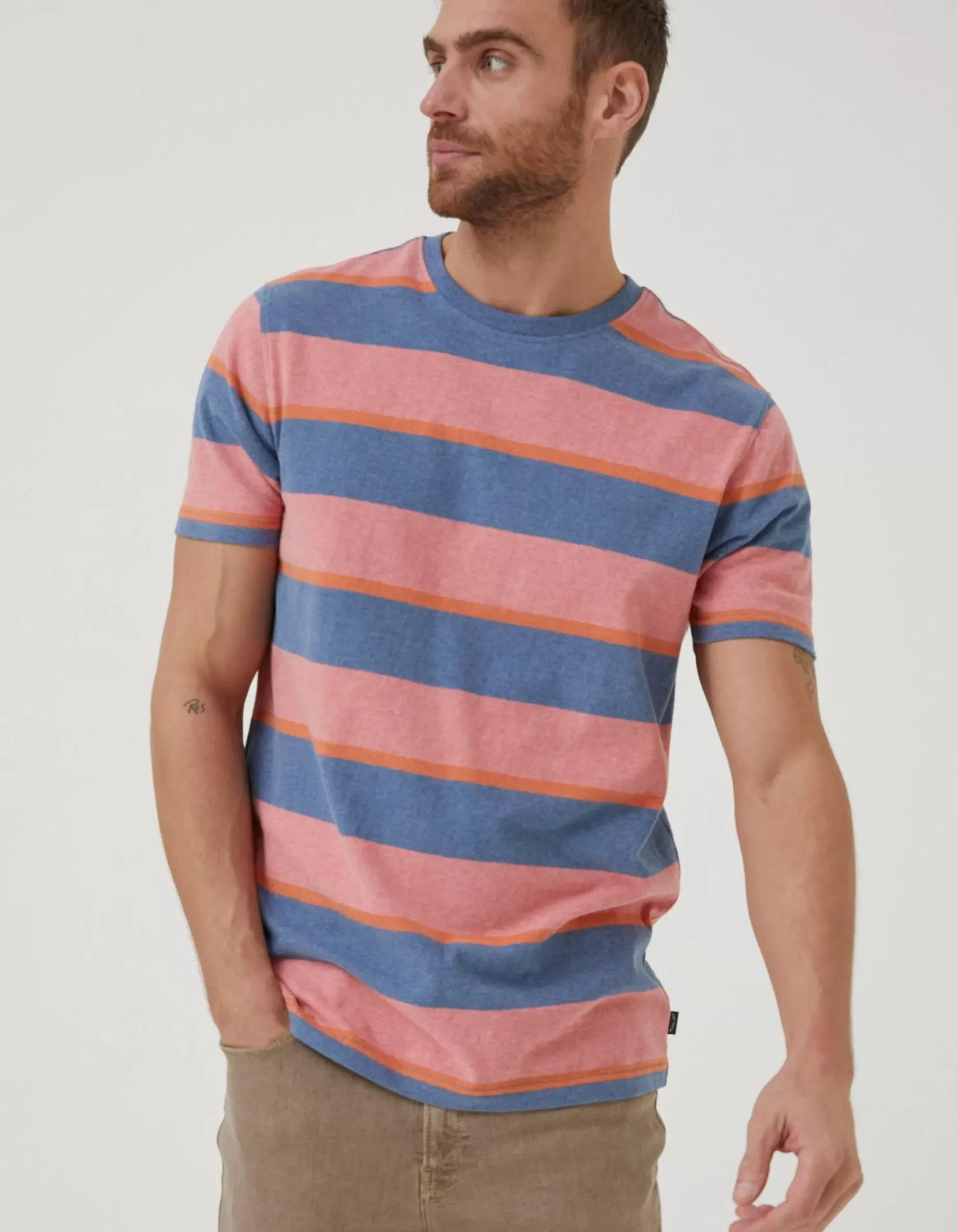 FatFace Ellbridge Stripe T-Shirt Orange Best