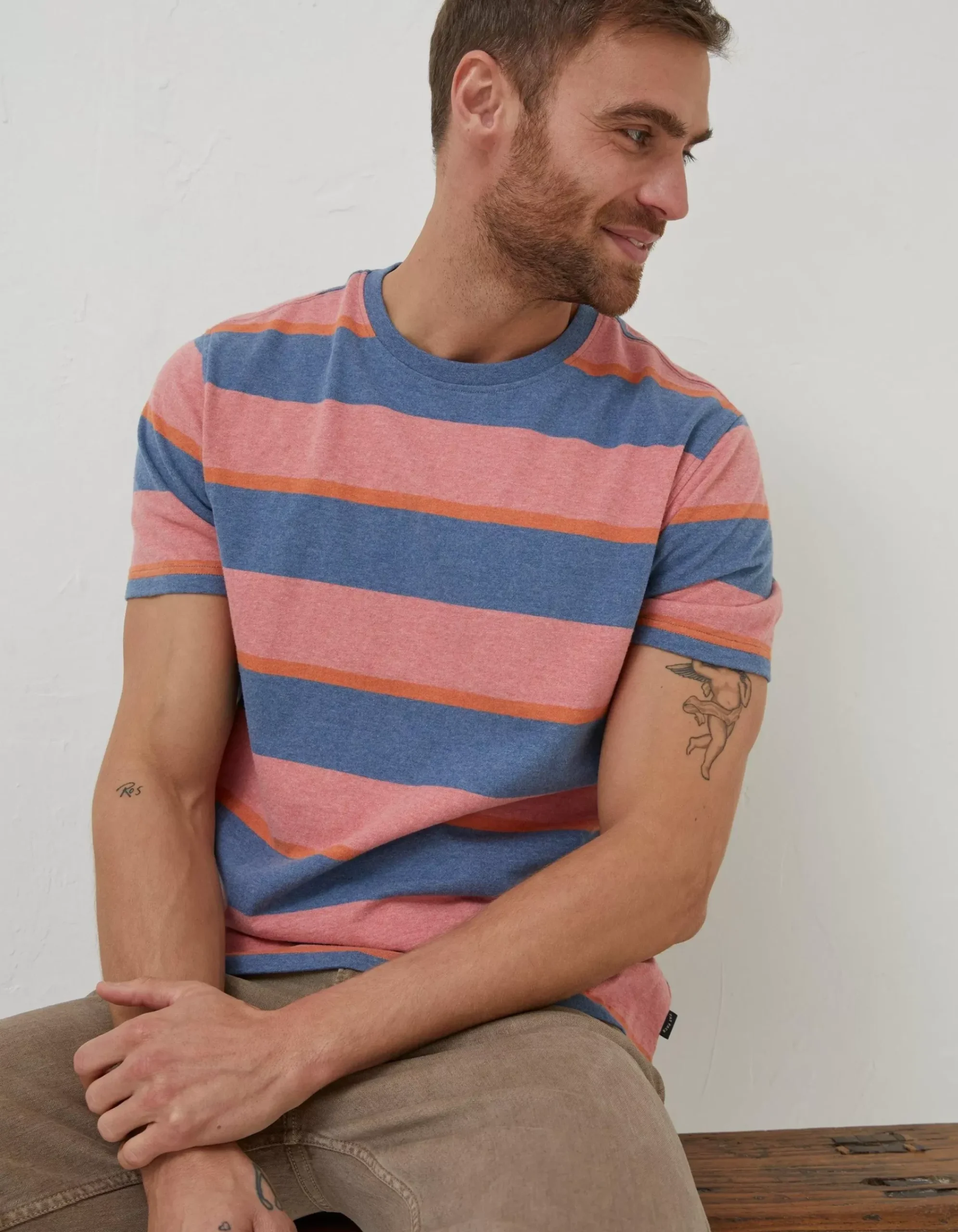 FatFace Ellbridge Stripe T-Shirt Orange Best