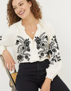 FatFace Ellen Embroidered Blouse Ivory Hot