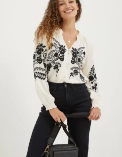 FatFace Ellen Embroidered Blouse Ivory Hot