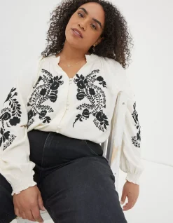 FatFace Ellen Embroidered Blouse Ivory Hot