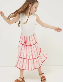 FatFace Elodie Stripe Woven Skirt Raspberry Red Best