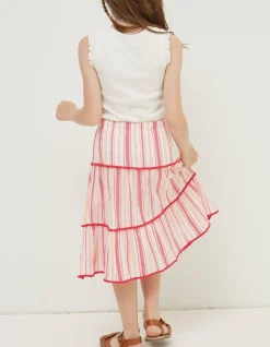 FatFace Elodie Stripe Woven Skirt Raspberry Red Best