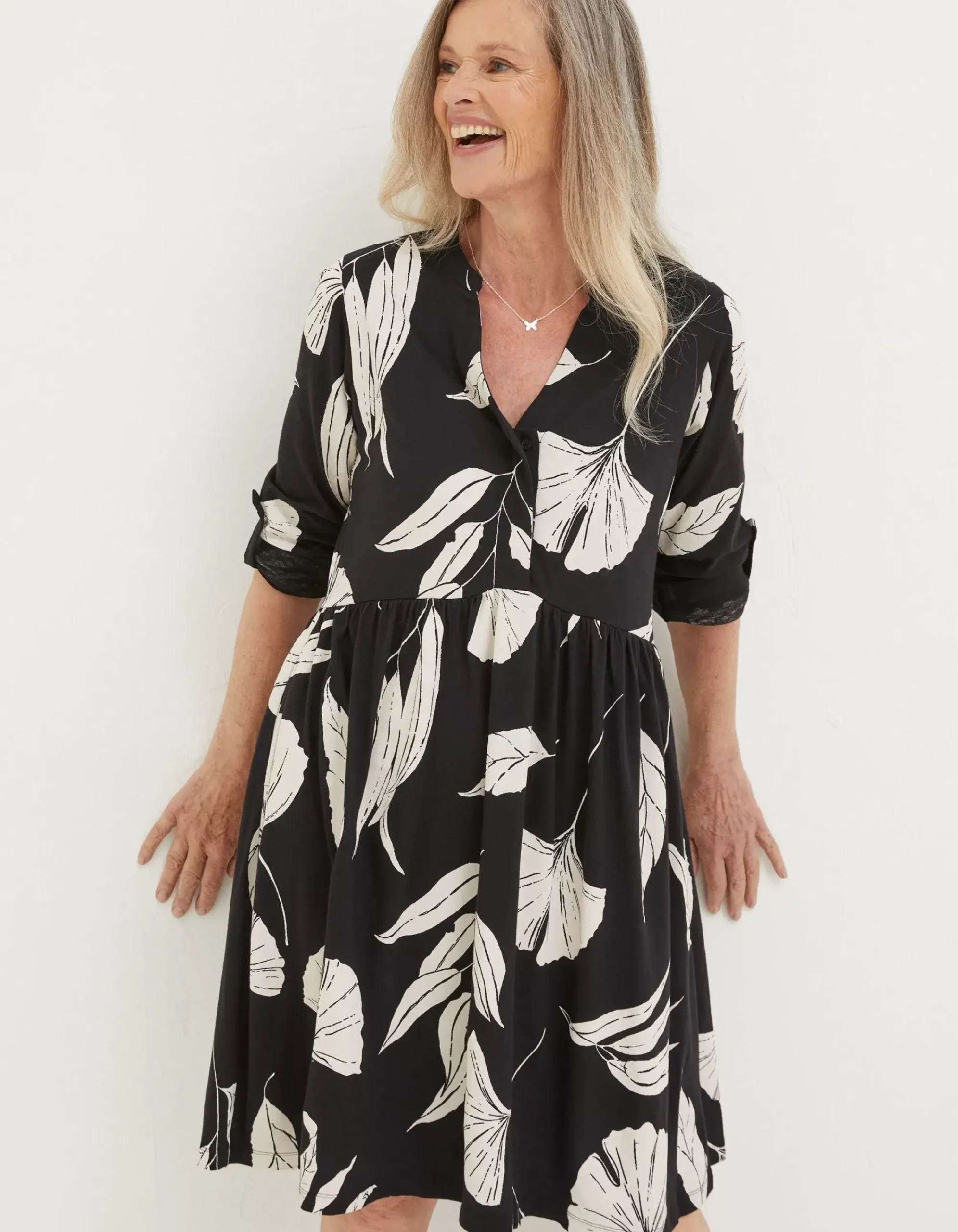 FatFace Elsie Twilight Leaves Dress Black New