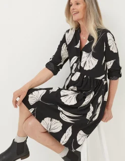 FatFace Elsie Twilight Leaves Dress Black New