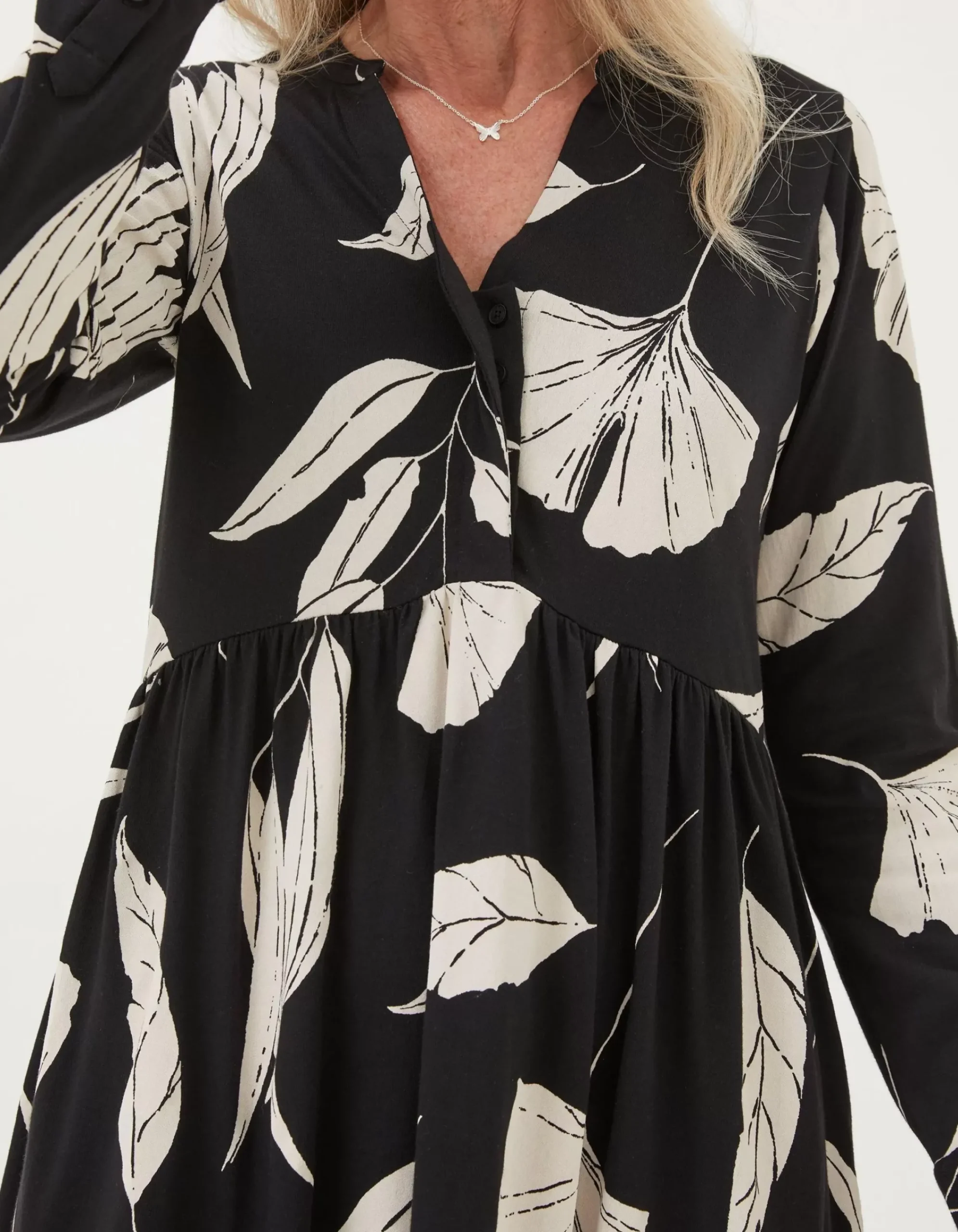 FatFace Elsie Twilight Leaves Dress Black New