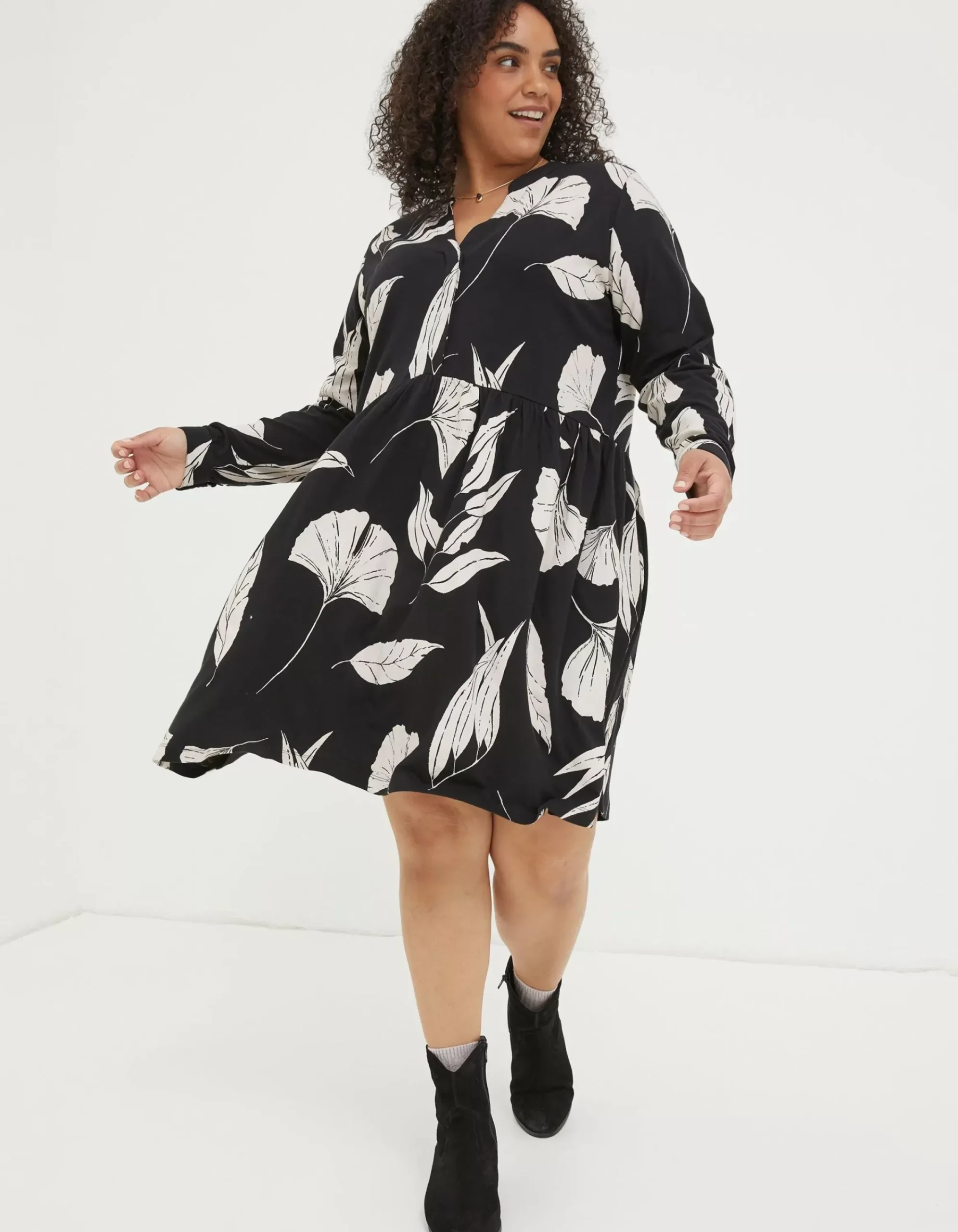FatFace Elsie Twilight Leaves Dress Black New
