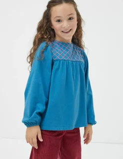 FatFace Embroidered Jersey Top Teal Green New