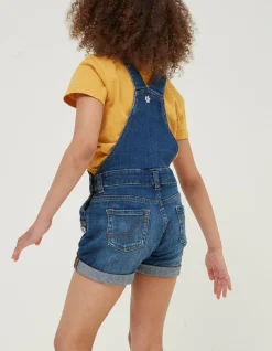 FatFace Embroidered Shortie Dungarees Denim Blue Hot